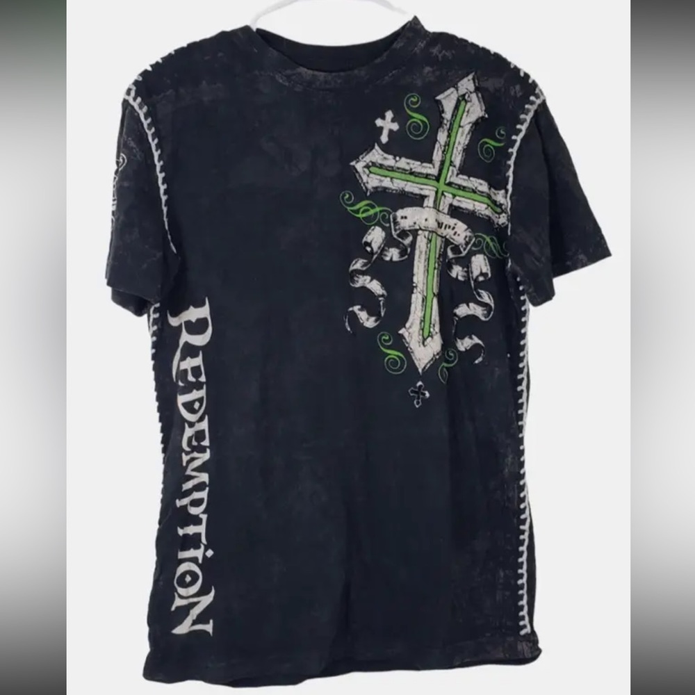 Raw State Premium Redemption T-Shirt Mens Small Black Crew Neck Short SleeveRARE